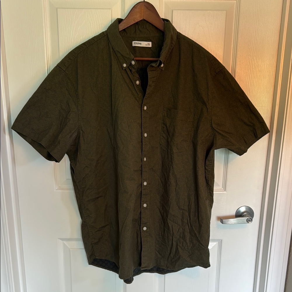 Sonoma Green Casual Button Down Shirt Relaxed Fit